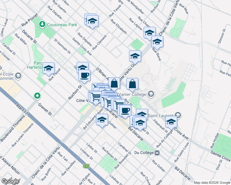map of restaurants, bars, coffee shops, grocery stores, and more near 980 Rue Roy in Montréal