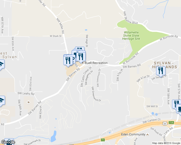 map of restaurants, bars, coffee shops, grocery stores, and more near 735 Southwest Regency Terrace in Portland