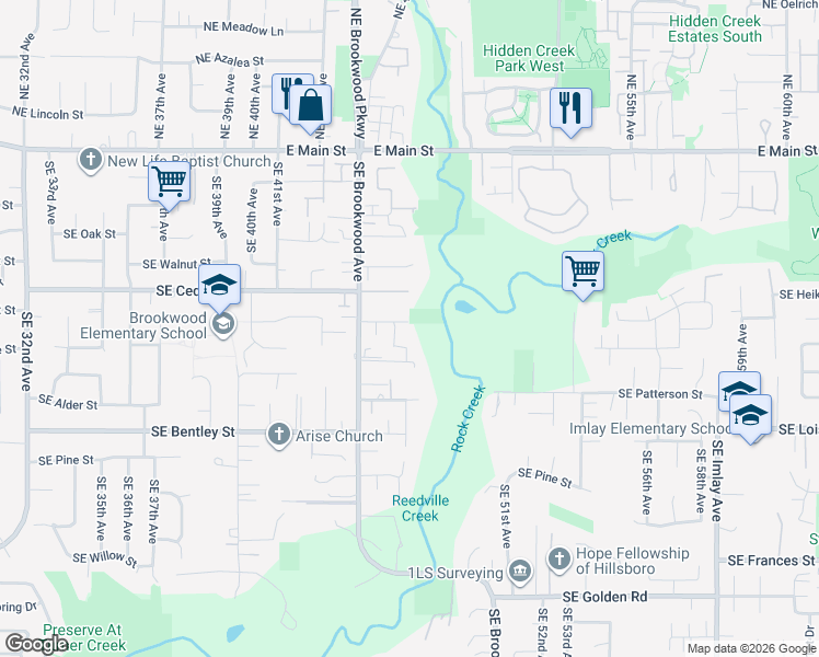 map of restaurants, bars, coffee shops, grocery stores, and more near 706 Southeast 47th Avenue in Hillsboro