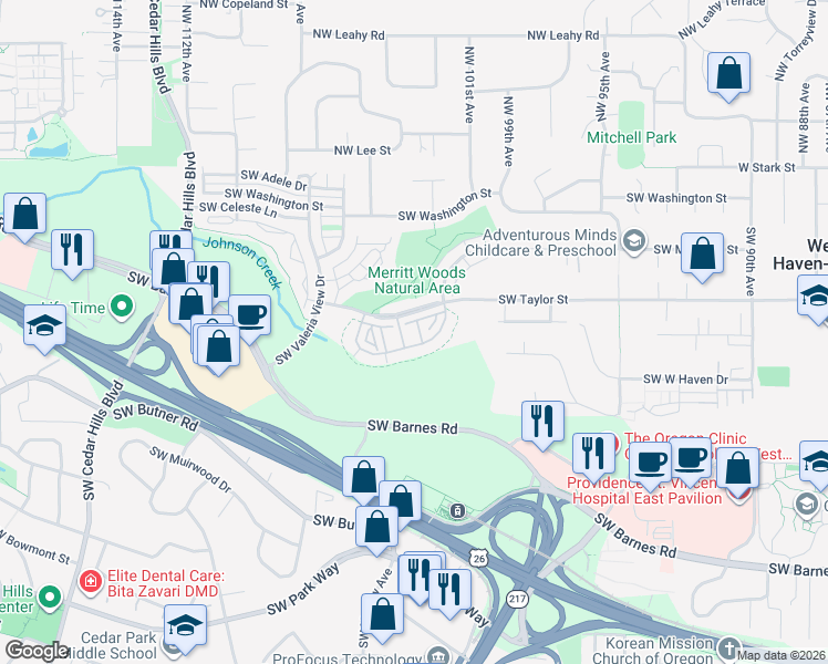 map of restaurants, bars, coffee shops, grocery stores, and more near 10254 Southwest Windwood Way in Portland