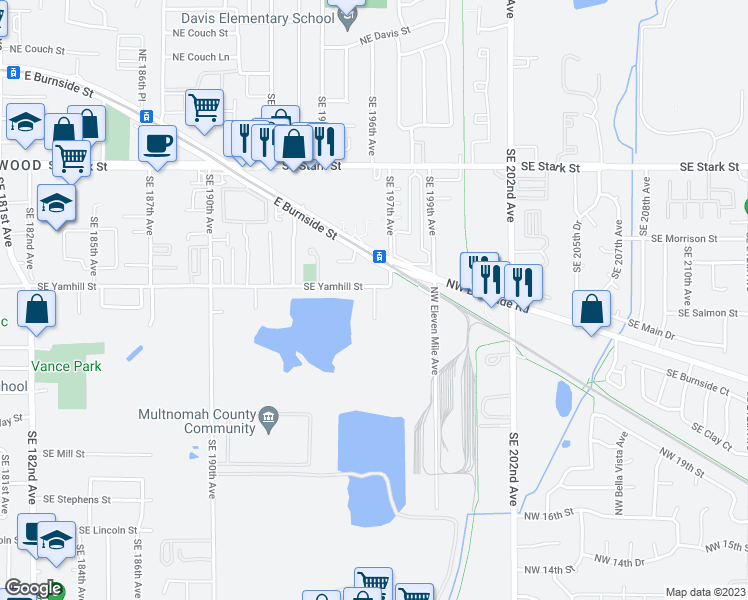map of restaurants, bars, coffee shops, grocery stores, and more near 1041 Southeast 196th Avenue in Portland