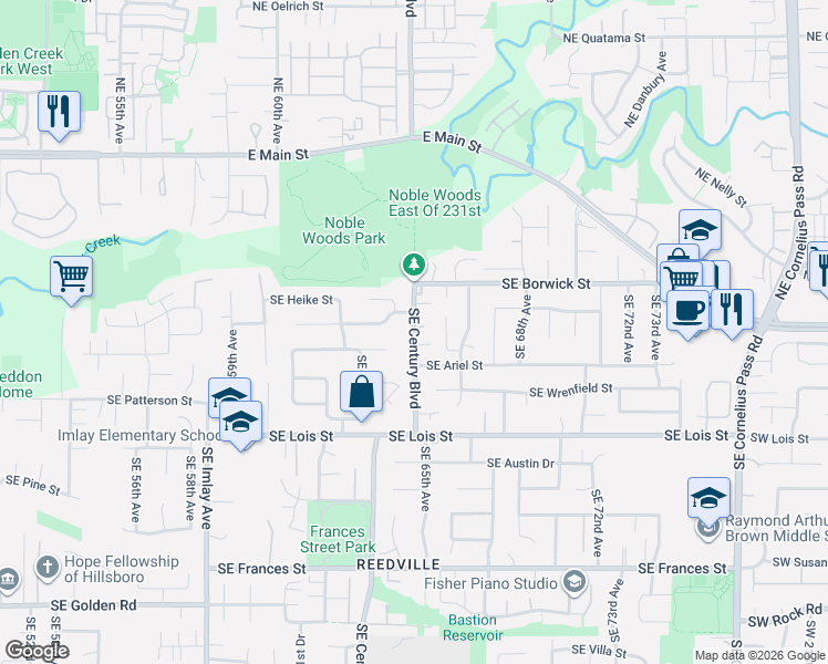 map of restaurants, bars, coffee shops, grocery stores, and more near 762 Southeast Century Boulevard in Hillsboro