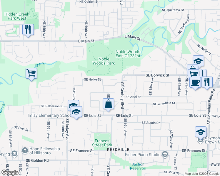 map of restaurants, bars, coffee shops, grocery stores, and more near 6402 Southeast Sigrid Street in Hillsboro