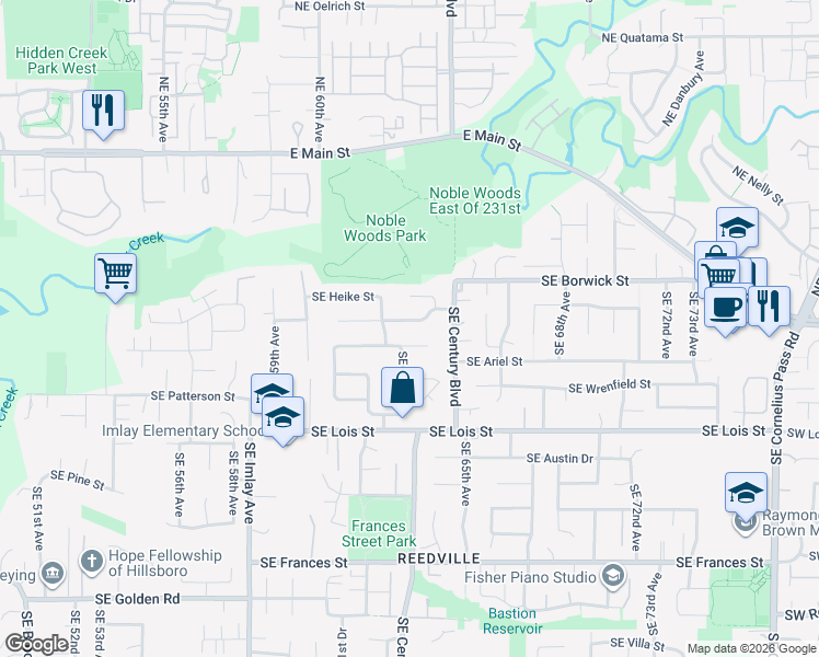 map of restaurants, bars, coffee shops, grocery stores, and more near 6402 Southeast Sigrid Street in Hillsboro