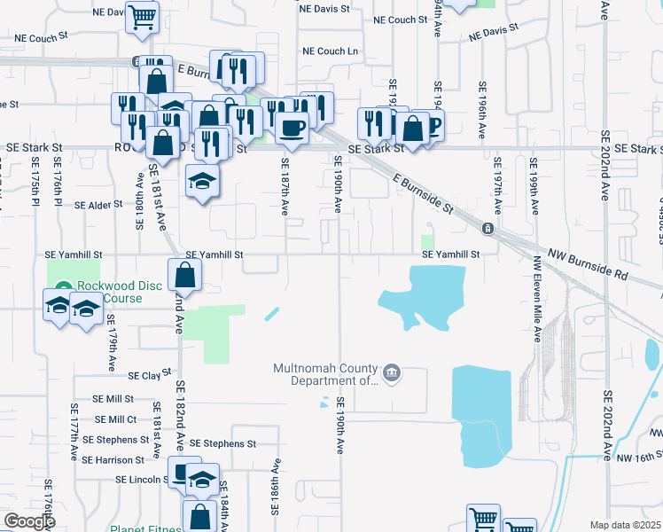 map of restaurants, bars, coffee shops, grocery stores, and more near 1209 Southeast 190th Avenue in Portland