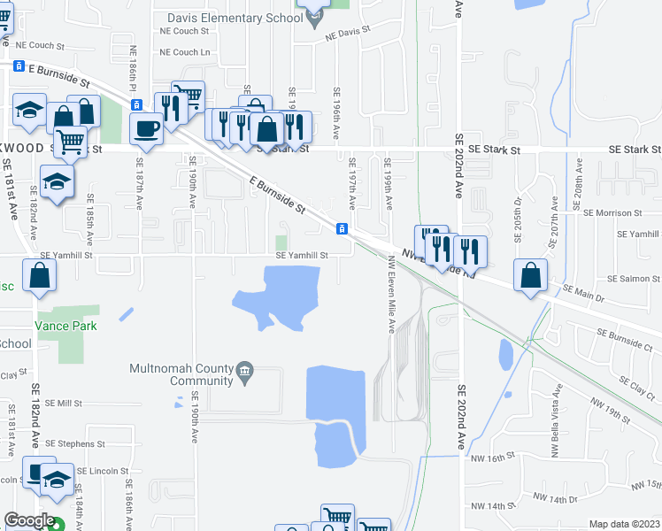 map of restaurants, bars, coffee shops, grocery stores, and more near 1023-1029 Southeast 196th Avenue in Portland