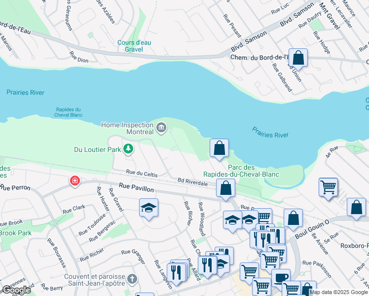 map of restaurants, bars, coffee shops, grocery stores, and more near 5241 Rue Riviera in Montréal