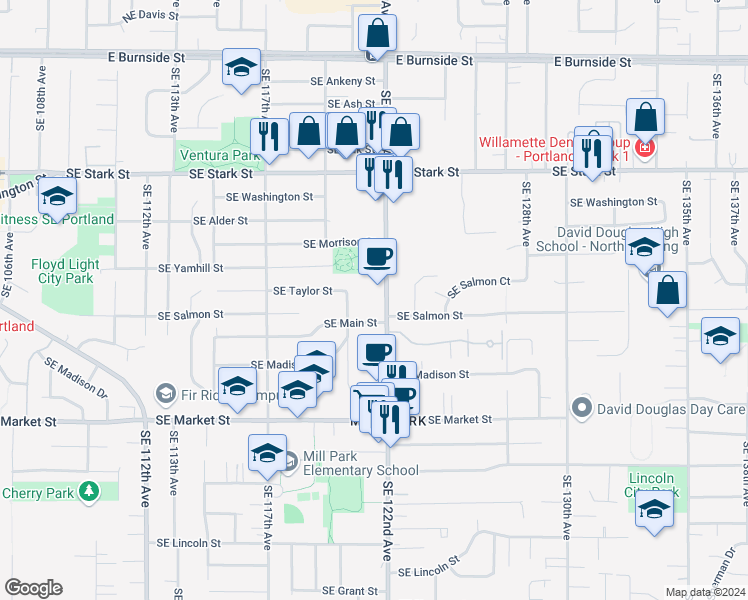 map of restaurants, bars, coffee shops, grocery stores, and more near in Portland