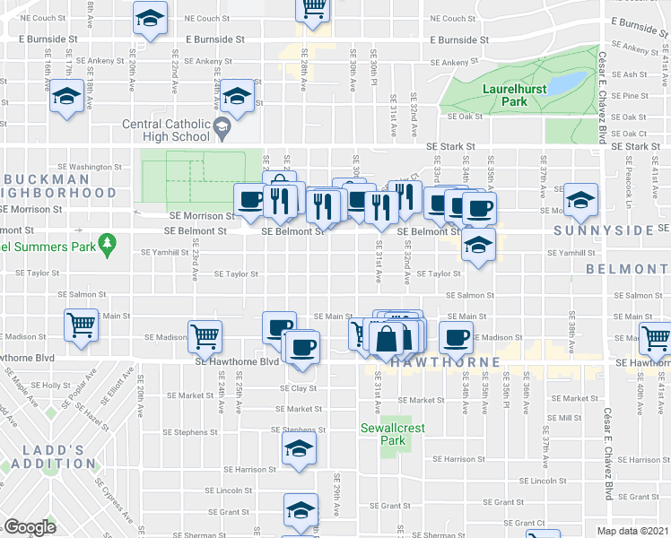 map of restaurants, bars, coffee shops, grocery stores, and more near in Portland