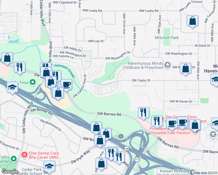 map of restaurants, bars, coffee shops, grocery stores, and more near 10262 Southwest Windwood Way in Portland