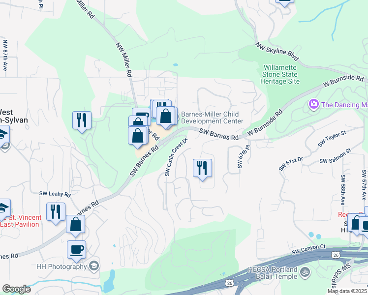 map of restaurants, bars, coffee shops, grocery stores, and more near 603 Southwest Regency Place in Portland