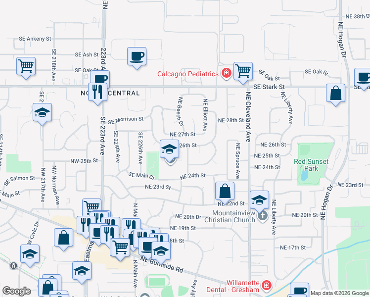 map of restaurants, bars, coffee shops, grocery stores, and more near 326 Northeast 27th Street in Gresham