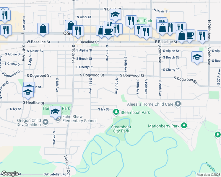 map of restaurants, bars, coffee shops, grocery stores, and more near 1440 South Elder Court in Cornelius