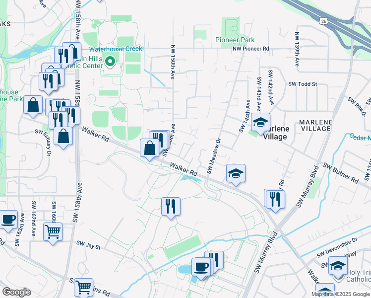 map of restaurants, bars, coffee shops, grocery stores, and more near 14960 Southwest Conor Circle in Beaverton