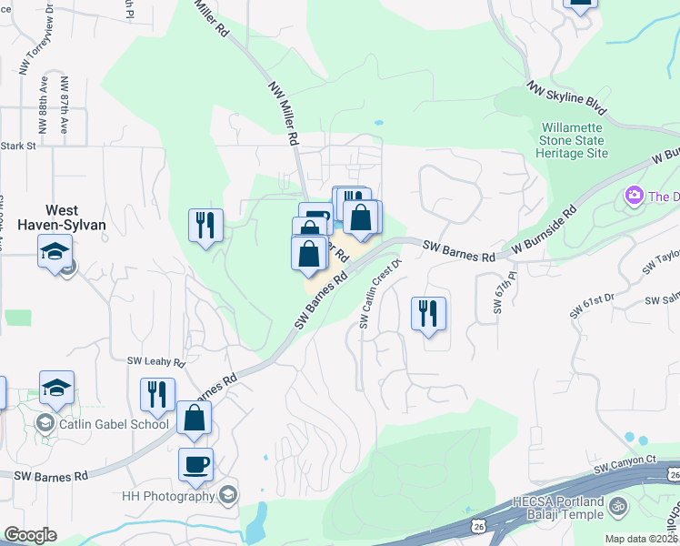 map of restaurants, bars, coffee shops, grocery stores, and more near 458 Southwest Miller Road in West Haven-Sylvan