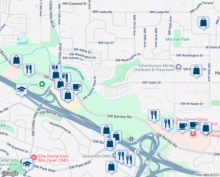 map of restaurants, bars, coffee shops, grocery stores, and more near 10430 Southwest Taylor Street in Portland