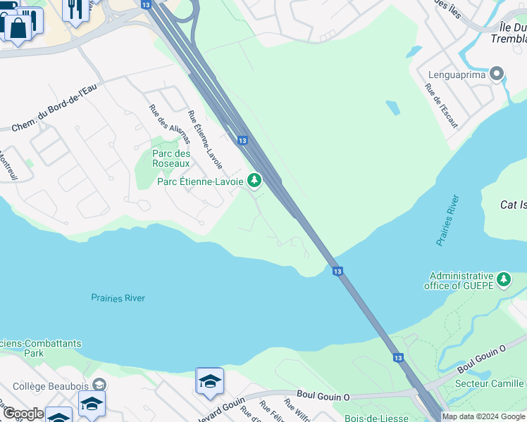 map of restaurants, bars, coffee shops, grocery stores, and more near 230 Rue Étienne-Lavoie in Laval