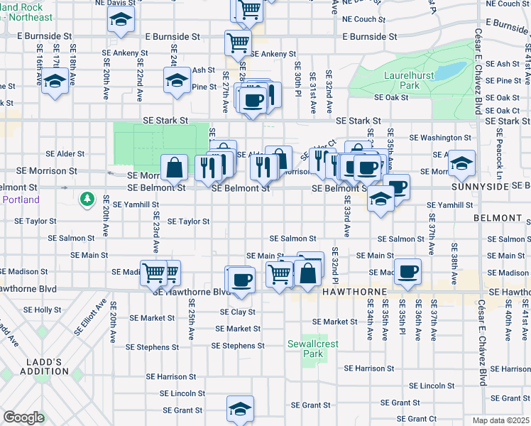 map of restaurants, bars, coffee shops, grocery stores, and more near in Portland