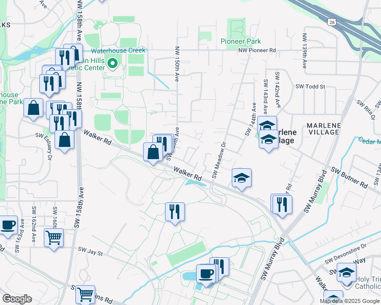 map of restaurants, bars, coffee shops, grocery stores, and more near 14960 Southwest Conor Circle in Beaverton
