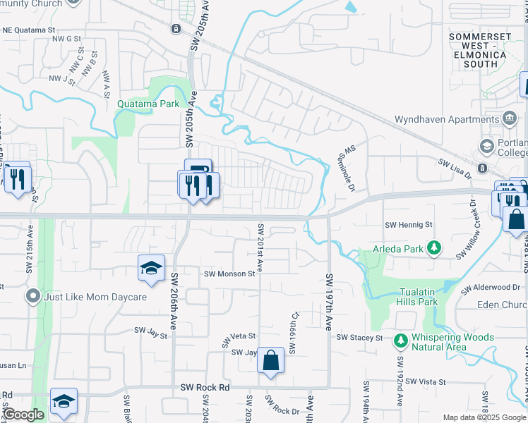 map of restaurants, bars, coffee shops, grocery stores, and more near 545 Southwest 200th Avenue in Beaverton