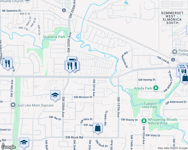 map of restaurants, bars, coffee shops, grocery stores, and more near 545 Southwest 200th Avenue in Beaverton
