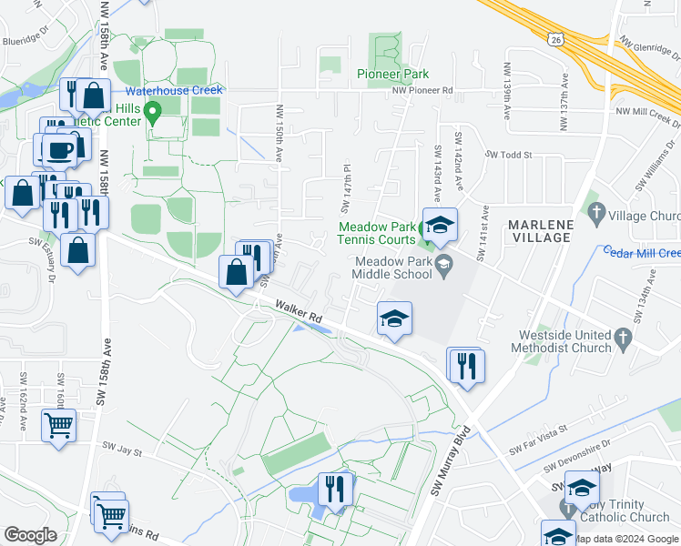 map of restaurants, bars, coffee shops, grocery stores, and more near 621 Southwest Dillan Drive in Beaverton