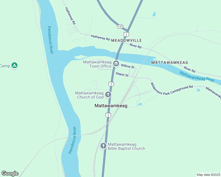 map of restaurants, bars, coffee shops, grocery stores, and more near 324 North Main Street in Mattawamkeag