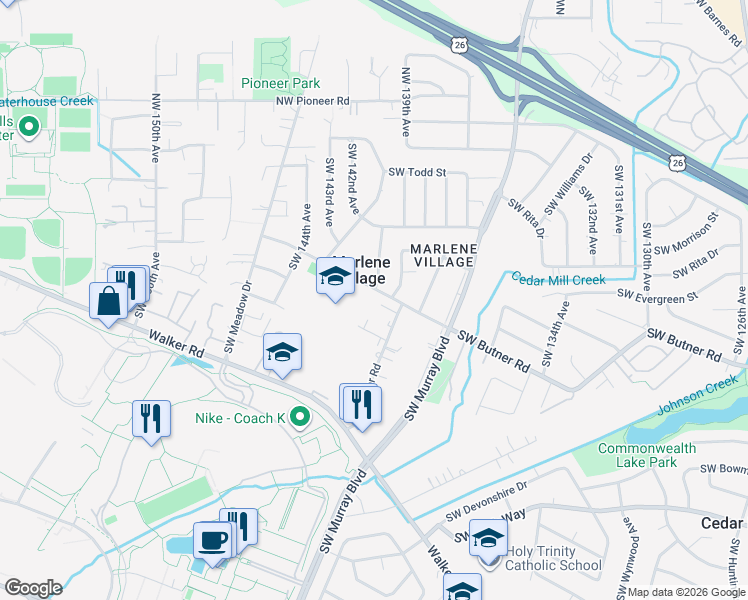 map of restaurants, bars, coffee shops, grocery stores, and more near 480 Southwest 141st Avenue in Beaverton