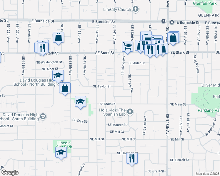 map of restaurants, bars, coffee shops, grocery stores, and more near 1008 Southeast 141st Avenue in Portland
