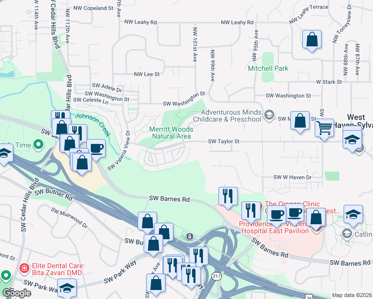 map of restaurants, bars, coffee shops, grocery stores, and more near 10198 Southwest Morrison Street in Portland