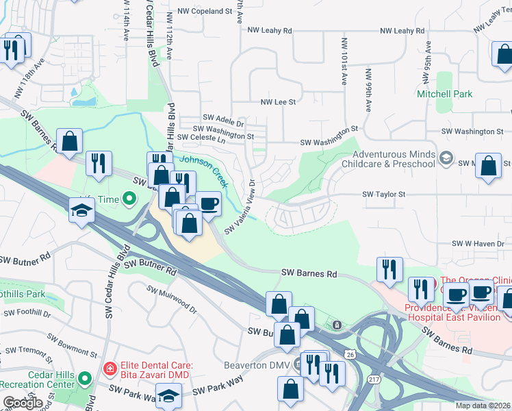 map of restaurants, bars, coffee shops, grocery stores, and more near 474 Southwest Valeria View Drive in Portland