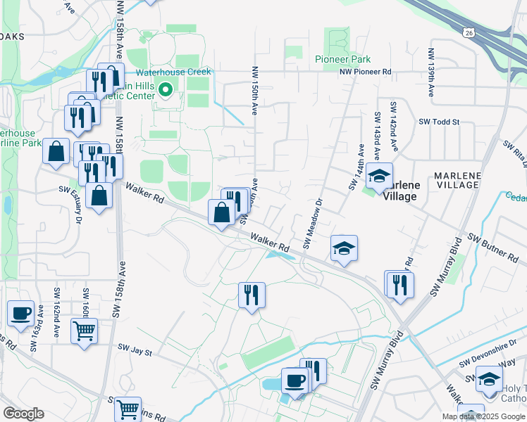 map of restaurants, bars, coffee shops, grocery stores, and more near 14960 Southwest Conor Circle in Beaverton