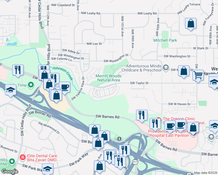 map of restaurants, bars, coffee shops, grocery stores, and more near 10247 Southwest Taylor Street in Portland