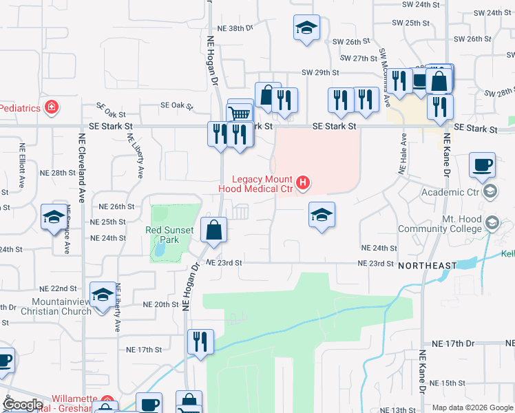 map of restaurants, bars, coffee shops, grocery stores, and more near 2759 Northeast Rene Avenue in Gresham