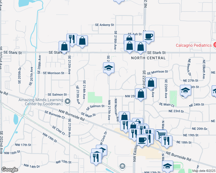 map of restaurants, bars, coffee shops, grocery stores, and more near 1001 Southeast 217th Avenue in Gresham