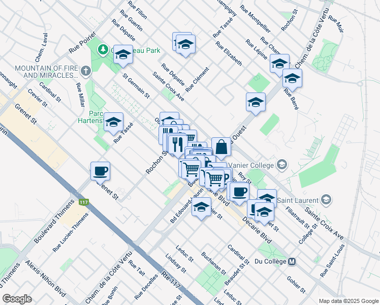 map of restaurants, bars, coffee shops, grocery stores, and more near in Montreal