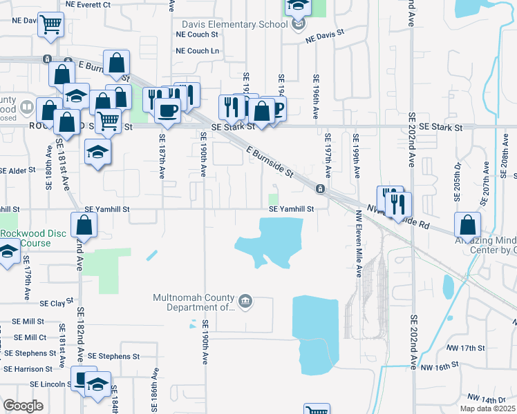 map of restaurants, bars, coffee shops, grocery stores, and more near 19211 Southeast Yamhill Street in Portland