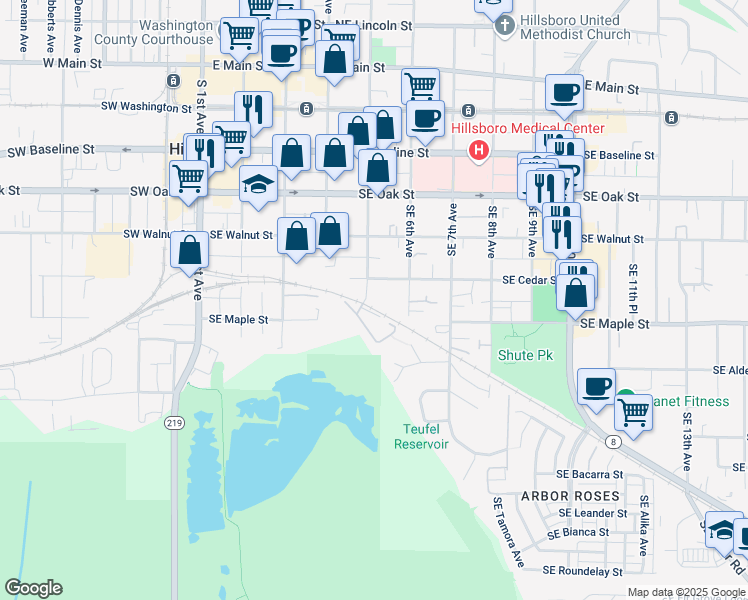 map of restaurants, bars, coffee shops, grocery stores, and more near 690 Southeast 5th Avenue in Hillsboro