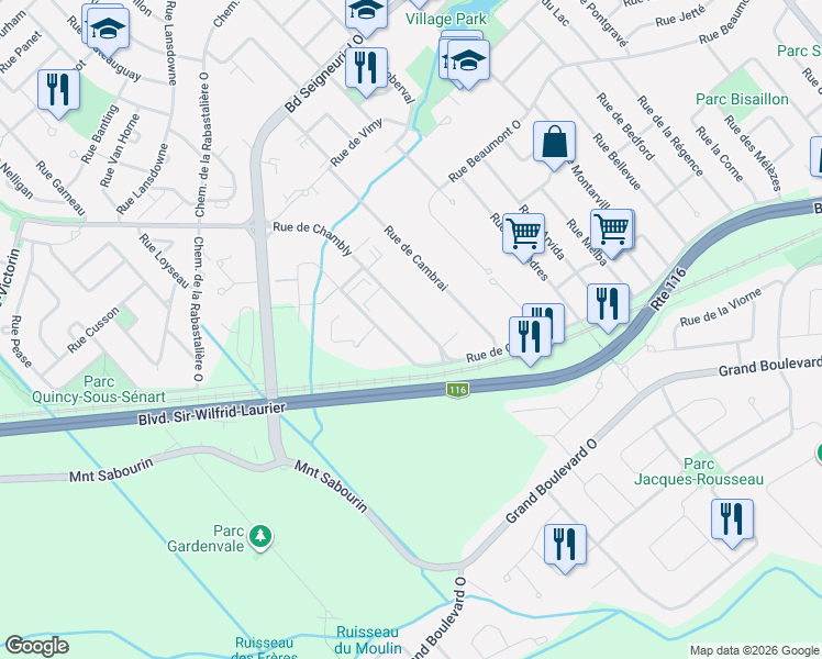 map of restaurants, bars, coffee shops, grocery stores, and more near 1903 Rue de Chambly in Saint-Bruno-de-Montarville