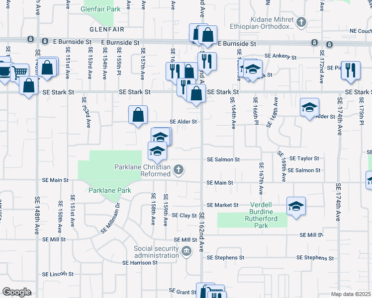 map of restaurants, bars, coffee shops, grocery stores, and more near 835 Southeast 162nd Avenue in Portland