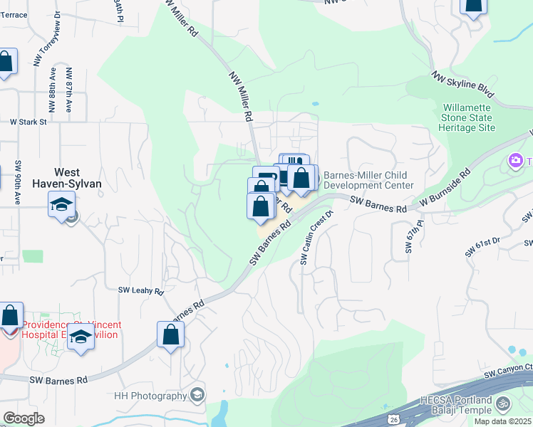 map of restaurants, bars, coffee shops, grocery stores, and more near 460 Southwest Miller Road in Portland