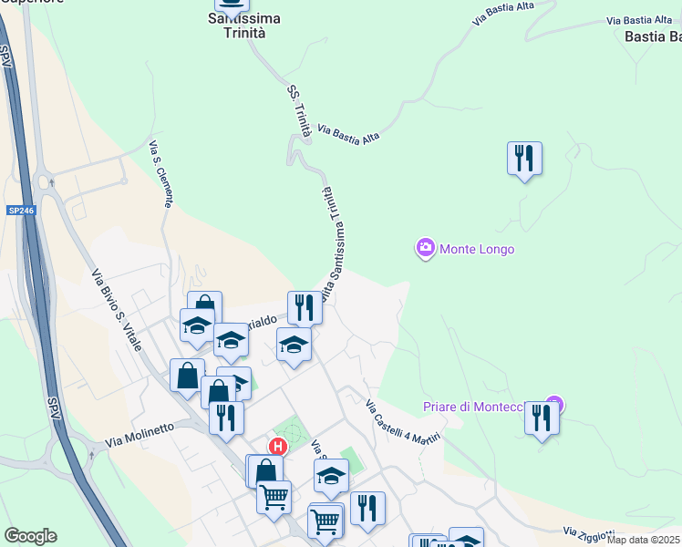 map of restaurants, bars, coffee shops, grocery stores, and more near 34/1 Via Salita Santissima Trinità in Montecchio Maggiore