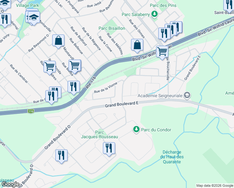 map of restaurants, bars, coffee shops, grocery stores, and more near 3355 Rue de l'Aronia in Saint-Bruno-de-Montarville