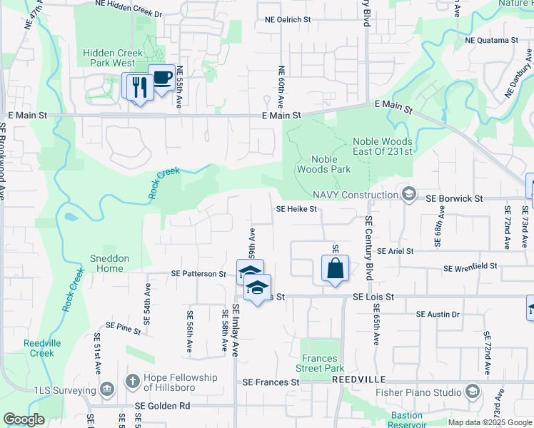 map of restaurants, bars, coffee shops, grocery stores, and more near 633 Southeast 60th Avenue in Hillsboro