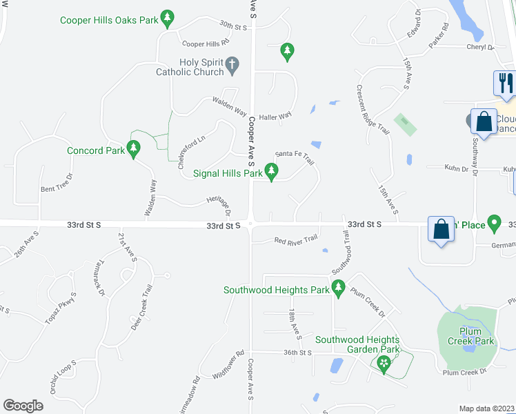 map of restaurants, bars, coffee shops, grocery stores, and more near 3242 Cooper Avenue South in St. Cloud