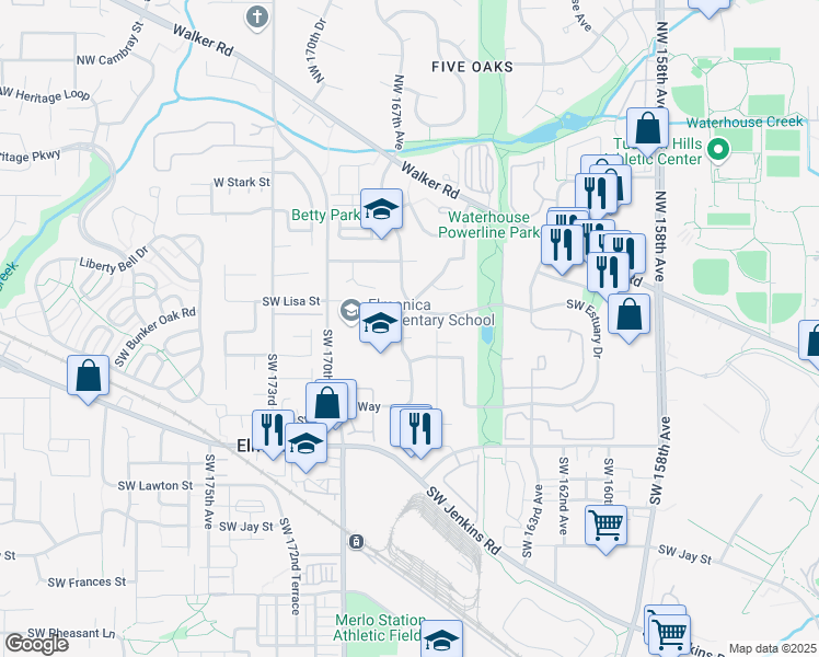map of restaurants, bars, coffee shops, grocery stores, and more near 530 Southwest 167th Avenue in Beaverton