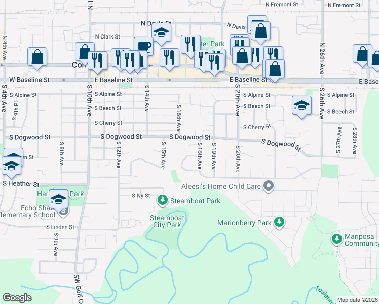 map of restaurants, bars, coffee shops, grocery stores, and more near 497 South Emerald Loop in Cornelius