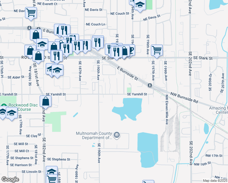map of restaurants, bars, coffee shops, grocery stores, and more near 19109 Southeast Yamhill Street in Portland