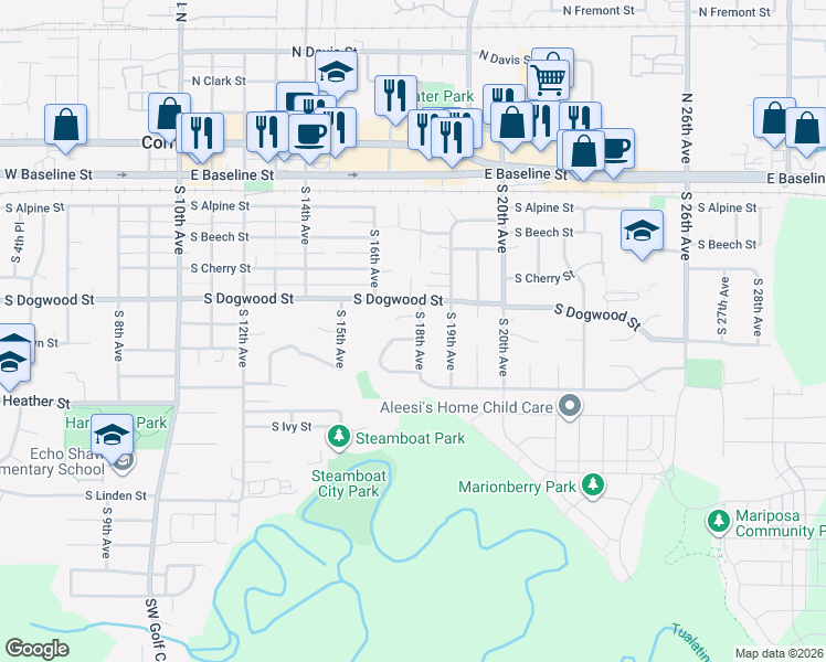 map of restaurants, bars, coffee shops, grocery stores, and more near 497 South Emerald Loop in Cornelius