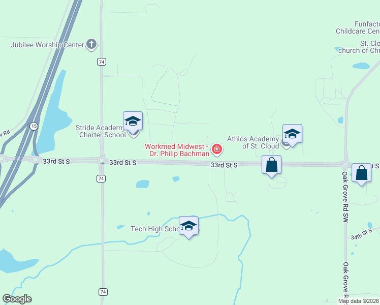 map of restaurants, bars, coffee shops, grocery stores, and more near 4288 Snowshill Court in St. Cloud